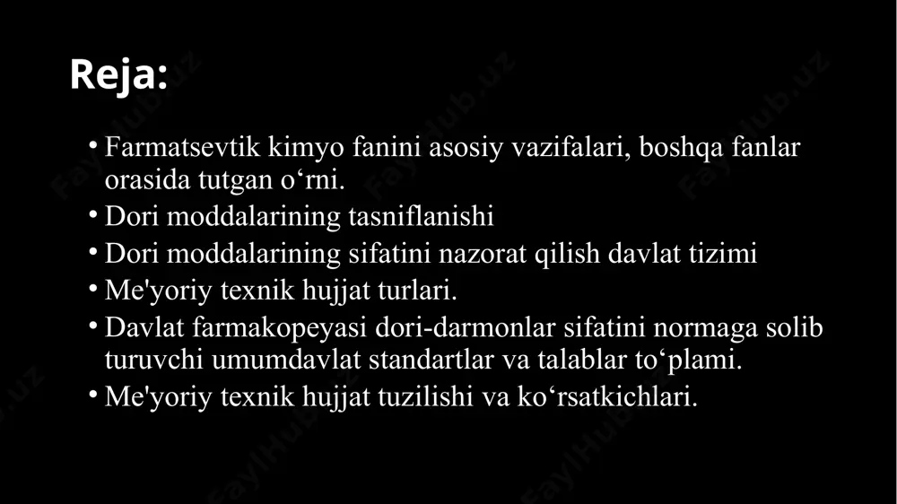 imliklarning tashqi belgilari, anatomiyasi, morfologiyasi, tarkibidagi biologik faol birikmalarning tavsifi, ularning sifat va miqdoriy tahlili, son ko‘rsatgichlarini aniqlash, tabiatda tarqalishi, zaxiralarini aniqlash, dorivor o‘simlik xomashyosini tayyorlash masalalari bilan shug`ullanadi dori turlari texnologiyasi fani-dori turlarining olinish usullari, texnologiyasining o‘ziga xos tomonlarini nazariy va amaliy muammolari bilan shug`ullansa, tayyorlangan dori turining sifatliligini aniqlash bu farmatsevtik kimyo fanining vasifasi hisoblanadi. farmatsiya ishni tashkil etish va iqtisodi fani dorixonalar va davolash profilaktika muassalarini dori vositalari bilan ta'minlash va kasalga yetkazib berish, ularning saqlash sharoiti, yaroqlilik muddati asosida dorixona iqtisodini rejalashtirish masalalari bilan shug`ullanadi. dori moddasining kimyoviy tuzilishi va kimyoviy xossalari bilan bog`liq holda saqlash sharoiti, yaroqlilik muddati va qadoqlash muammolarini hal qilish esa ―farmatsevtik kimyo fanining vazifasidir. toksikologik kimyo dori moddallarning zaharlilik darajasini aniqlash, ularni biologik obyektdan ajratib olish, sifat reaksiyalarini va tahlil usullarini ishlab chiqish bilan shug`ullanib, ―farmatsevtik kimyofanining tahlil usullaridan foydalanadi dori moddalarining sifatini nazorat qilish davlat tizimi o‘zbekiston respublikasida standartlash ishlarining …