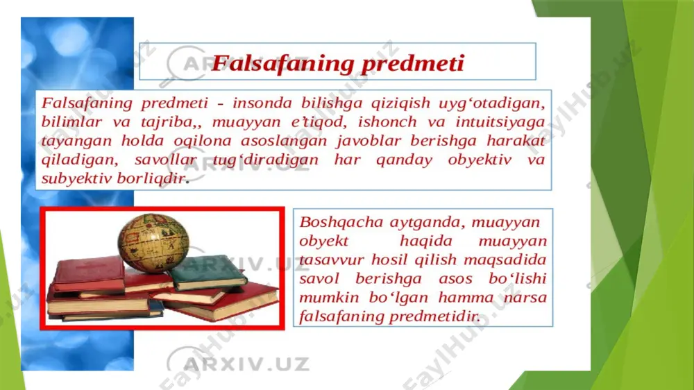 n o’z bilimi tufayli borliq, tabiat, jamiyatni va nihoyat, o’z-o’zini o’zgartiradi. bilishga qaratilgan inson faoliyatini va uni amalga oshirishning eng samarali usullarini tadqiq etish falsafa tarixida muhim ahamiyatga ega. shu bois ham falsafaning bilish masalalari va muammolari bilan shug’ullanuvchi maxsus sohasi — «gnoseologiya» vujudga keldi va u qadimgi lotincha «gnozis» — bilish va «logos» — fan, ilm ma’nolarini anglatadi. inson bilishi nihoyatda ko’p qirrali, murakkab va ziddiyatli jarayondir. gnoseologiya asosan, bilishning falsafiy muammolarini hal etish bilan shug’ullanadi xviii asr mutafakkirlari ilmiy bilishda inson aqli imkoniyatlariga, ratsional bilishning hissiy bilishga nisbatan ustunligiga alohida urg'u berdilar. buyuk nemis faylasufi i. kant bilish natijalarining haqiqiyligi xususida emas, balki insonning bilish qobiliyatlari haqida bahs yuritdi. gnoseologiya oldida inson olamni bila oladimi, degan masala keskin qo'yildi. insonning bilish imkoniyatlariga shubha bilan qaraydigan faylasuflar agnostiklar deb ataldi. bilish nima? bilish insonning tabiat, jamiyat va o'zi to'g'risida bilimlar hosil qilishga qaratilgan aqliy, ma'naviy faoliyat turidir. bilishning ikki …