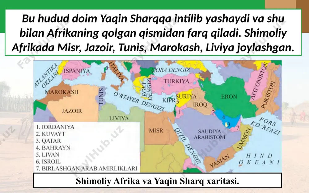 il topdi. shundan so‘ng qit’aning barcha hududlarida partiyalar va kasaba uyushmalariga o‘xshash tashkilotlar paydo bo‘ladi. afrika xalqlarining siyosiy faollashuvida panafrika kongresslari katta rol o‘ynadi. panafrika harakatining ko‘zga ko‘ringan arboblari, panafrikanizm ning «ota»lari uilyam dyubua va markus garvi edi. uilyam dyubua. 1930-yillarning ikkinchi yarmidan afrikada iqtisodiy rivojlanish sur’atlari jadallashdi. ayni paytda mahalliy aholini majburiy mehnatga jalb qilish tartibga solindi. markus garvi. 1939-yili ikkinchi jahon urushi boshlanishi bilan urush ishtirokchilarining rejalarida afrika muhim strategik ahamiyat kasb etdi. yuz minglab afrikaliklar shimoliy afrika, g‘arbiy yevropa va boshqa hududlardagi urush harakatlarida qatnashdi. savol va topshiriqlar 1. xx asr boshlarida afrika xalqlari tarixi haqida nimalarni bilasiz? 2. 1926-yili millatlar ligasi tomonidan qanday mazmundagi konvensiya qabul qilingan? 3. birinchi jahon urushi arafasida afrika qit’asi, asosan, qaysi davlatlar o‘rtasida bo‘lib olingan edi? 4. yevropaliklar kirib kelishi bilan afrikada modernizatsiyalash tendensiya larining paydo bo‘lishi nimalarda namoyon bo‘ldi? 5. aholi orasida an’anaviylik qoldiqlarining kuchliligi iqtisodiy, ijtimoiy va siyosiy sohalarda …