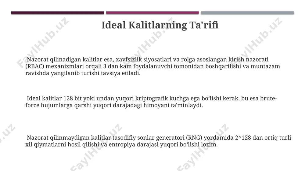 gan holda. biometrik ma'lumotlar va xulq-atvor tahlillari asosida shaxsiylashtirilgan kalitlarning qo'llanilishi 20% ga o'sishi va kiberxavfsizlikni mustahkamlashda muhim rol o'ynashi kutiladi. kelajakda ideal kalitlarni boshqarishda sun'iy intellekt va mashinani o'rganish texnologiyalarining qo'llanilishi 50% ga oshishi va avtomatlashtirish darajasining yuqori bo'lishi kutilmoqda. e'tiboringiz uchun rahmat @taqdimot_robot