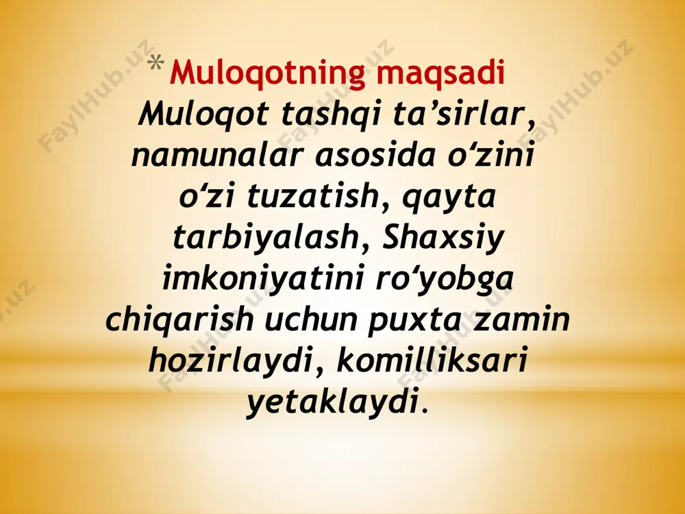 norasmiy muloqot rasmiy uslub bilan teng ravishda har bir tashkilotning muloqot uslubi mavjud boʻlib, u ingliz tilida «grapevine», greypvayn (tok novdasi) deb ataladi, chunki, u barcha yo‘nalishlarda harakat qiladi – gorizontal, vertikal, diagonal. norasmiy muomalaga shaxslar oʻrtasidagi oʽzaro munosabatlarga asoslangan muomalani koʻrsatish mumkin. muloqot toʻsiqlari ijtimoiy –psixologik toʻsiqlar semantik toʻsiqlar. jismoniy toʻsiqlar. vositaning noto‘gʻri tanlanishi. samarali muloqot prinsiplari: xabarning aniqligi qobiliyat iqtisod aniqlik tezlik mazmun ikki tomonlama jarayon toliqlilik ishonchlilik maxfiylik muloqot uslublariga quyidagilar kiradi hamkorlikdagi muloqot do`stona muloqot yolg`on muloqot qo`rqitish orqali muloqot masofaviy muloqot