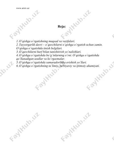 savod o’rgatishning asosiy davrida o’qishga o’rgatish — DOC