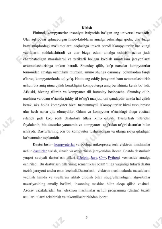 nglamani aylana va parabola tenglamalariga ajratib ularning kesishish nuqtasining berilgan tenglamaning yechimi ekanligini isbotlagan edi. uning koordinitalar sistemasidagi o’qlar chapdan o’ngga va yuqoridan pastga qarab yo’naltirilgan 1. quyidagi kubik tenglamani yechish (1) yechish. (1) tenglamani aylana va parabolalar yordamida shaklga keltiramiz: demak dan , ya’ni (1*) ni hosil qilamiz. (1*) tenglamani yechish tenglamalar sistemasini yechishga olib kelinadi. sistemadagi tenglama tekislikda aylana, ikkinchisi parabola bo`lib, ularning grafiklarini sxematik ko`ramiz. (2*) yechish. umar hayyom (2*) ko`rinishdagi tenglamani quyidagi parabola va teng tomonli giperbolaning chap tarmog`i yordamida yechishga erishadi. umar hayyom (2`) sistemadagi egri chiziqlarni qurishda ko`p hollar ro`y berishini aytadi. jumladan, egri chiziqlar kesishmasligi mumkin. yana bir hol, giperbola o`ng tarmog`i parabolaning uchidan o`tib, parabolaning yana bitta nuqtasidan o`tgan holni e’tiborga olmaydi, bu holda ildiz manfiy ekanligidan yechim yo`q deyiladi. ammo 2-rasmdan ko`rinadiki (2) tenglama bitta manfiy ildizga, ikkita mavhum ildizga ega. (2) tenglamaning yechimlarini qurishda quyidagi hollarni ham e’tiborga oladi 3- …