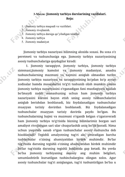 jismoniy tarbiya darslarining vazifalari — DOCX