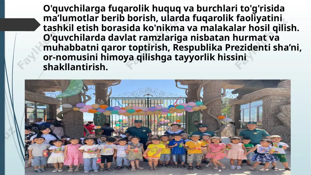 ining konstitutsiyasi. – toshkent, o‘zbekiston, 1992. o‘zbekiston respublikasi – mustaqil davlat. – toshkent, adolat, 1995. mahmudov r. huquq va madaniyat. zaripov z.s tahriri ostida. – toshkent, o‘zbekiston, 1993. nikitin a. otvetstvennost nesovershennoletnix. – moskva, prosvehyenie, 1990. tadjixanov u., saidov a. huquqiy madaniyat nazariyasi. 2-tomlik. –toshkent, o‘zbekiston respublikasi iiv akademiyasi, 1998. yusupov e. inson kamolotining ma'naviy asoslari. – toshkent, universitet, 1998. e’tiboringiz uchun raxmat image1.png image2.jpg image3.jpg image4.jpg image5.jpg image6.jpg image7.jpg image8.jpg image9.jpg image10.jpg image11.jpg image12.jpg image13.jpg image14.jpg image15.jpg image16.jpg image17.jpg image18.jpg image19.jpg image20.jpg image21.jpg image22.jpg image23.jpg image24.jpeg image25.jpg image26.jpg image27.jpeg /docprops/thumbnail.jpeg