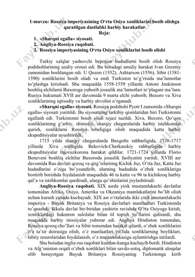 rossiya imperiyasining o‘rta osiyo xonliklarini bosib olishga qaratilgan dastlabki harbiy harakatlar — DOCX