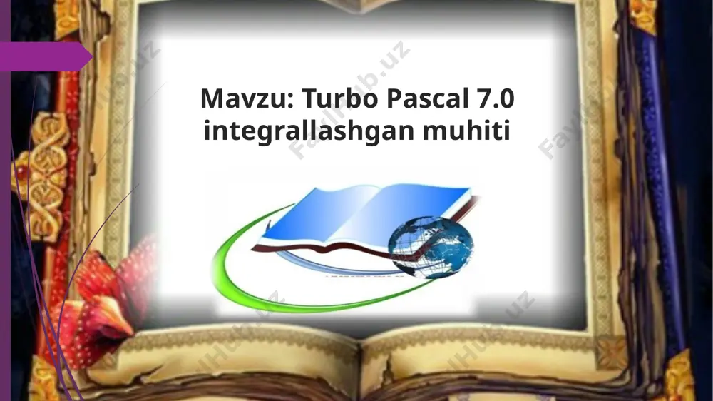 terfeysi ochiladi. u menyular satri, oynalar sohasi va ma’lumot satridan iborat (2-rasm). ulardan bizga eng muhimi dastur matni muharriri oynasidir. bu oynani hosil qilish uchun file menyusining new (yangi) buyrug’ini tanlash yetarli. 2 – rasm oynalar sohasi menyular satri ma’lumot satri effektlar menyular satriga o‘tish uchun f10 klavishi bosiladi. so‘ngra chapga yoki o‘ngga yo‘nalish klavishalari yordamida kerakli menyuni tanlab enter klavishi bosiladi. kerakli menyuni sichqoncha yordamida ham tanlash mumkin. 2 – rasm oynalar sohasi menyular satri ma’lumot satri joriy vaqtda ishlanayotgan oyna faol oyna deyiladi (faol oyna 3-rasmda ikki qatlamli chegaraviy chizig’i bilan ajralib turibdi). dastur matni muharririda matn nomi noname00.pas kabi tavsiya etilayotgan bo’lib, matn nomi nomsiz00 va fayl kengaytmasi .pas bo’lishini bildiradi. 3 – rasm file (fayl) menyusi open (ochish - tashqi xotiradagi faylni tezkor xotiraga yuklash), save (saqlash), save as (boshqa nom bilan saqlash), exit (chiqish), edit (tahrir) menyusi cut (qirqib olish), copy (nusxa olish), paste (joylashtirish), …