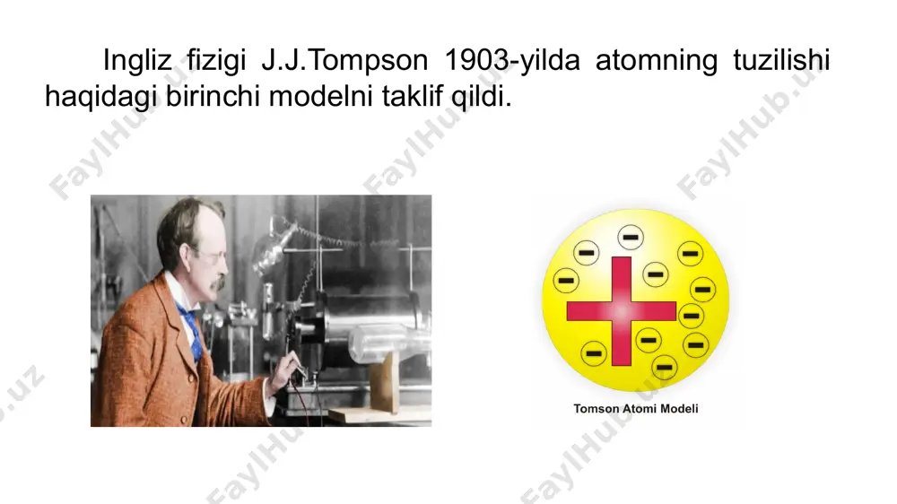 gari surdi. bor postulatlari. 1. statsionar (turg‘un) holatlar haqidagi postulat: atomda statsionar holatlar mavjud bo‘lib, bu holatlarga elektronlarning statsionar orbitalari mos keladi. elektronlar faqat shu statsionar orbitalarda bo‘lib, hattoki tezlanish bilan harakatlanganlarida ham nurlanish chiqarmaydilar. statsionar orbitadagi elektronning harakat miqdori momenti (impuls momenti) kvantlangan bo‘lib, quydagi shart bilan aniqlanadi. elektronning shu orbitadagi impuls momenti. 13 2. chastotalar haqidagi postulat: elektron bir statsionar orbitadan ikkinchisiga o‘tgandagina, energiyasi shu statsionar holatlardagi energiyalarning farqiga teng bo‘lgan bitta foton chiqaradi (yoki yutadi): ; agar bo‘lsa, foton chiqariladi. agar bo‘lsa, foton yutiladi . yuqoridagi ifodadan nurlanish ro‘y beradigan chastotalarni ya’ni atomning chiziqli spektrini aniqlash mumkin: atomdagi energetik sathlar. statsionar holatdagi atom energiyasi qabul qiladigan qiymatlar energetik sath deyiladi. ; ; borning ikkinchi postulatiga ko‘ra, elektron bir energetik sathdan ikkinchisiga o‘tganda energiyali foton chiqaradi yoki yutadi. elektronni atom yadrosidan ajratib olish uchun eng katta energiya sarflanadi. bu energiyanng qiymati 13,6 ev ga teng bo‘lib, vodorod atomini …