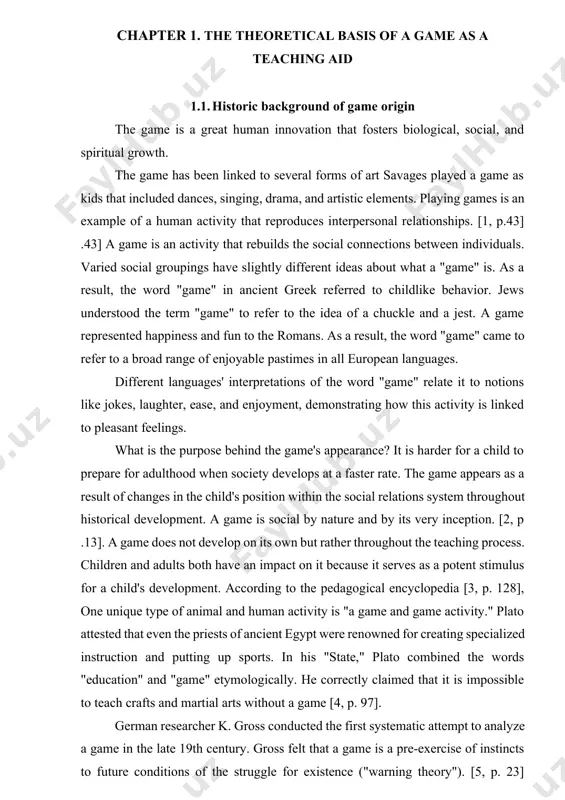 d mimics real-world events, making the traits, abilities, and skills required to carry out social and professional functions fixed. the most crucial aspect of a game is a process, a process of experiences connected to playing activities rather than a final outcome. [6, p. 73] a specific game feature offers a fantastic teaching opportunity because the teacher can create certain encouraging sensations by dictating the game's content. we can define a game as a tool for comprehending reality. a. n. observed that the game is fostering new, cutting-edge education, and there is a strong cognitive motive that serves as the foundation of an incentive to study. m.f. strong defined a game as a structured exercise requiring extreme emotional and mental fortitude. making decisions on what to say or do throughout a game is a given. [8, p. 24]. the players' mental activity is aggravated by their desire to find solutions …