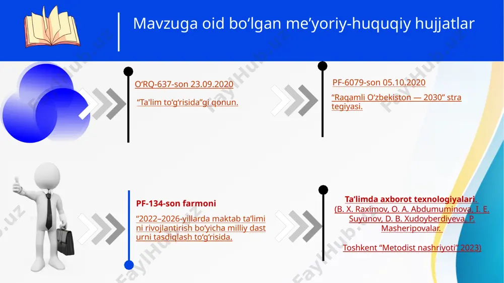 diasavodxonlik”, “mediata’lim” yo‘nalishi bo‘yicha ommalashtirilish jarayonlarini targ‘ib qilish. eto izobrajenie, avtor: neizvestniy avtor, litsenziya: cc by-sa-nc abdulla avloniy nomidagi pedagogik mahorat milliy markazi takliflar akt ko‘nikmalari uchun o‘yinlashtirilgan ta’lim platformasi yaratish. 2. o‘qituvchilar va xodimlarni akt va mediasavodxonlik bo‘yicha maxsus o‘quv kurslar tashkil etish. 3. maktablarni zamonaviy kompyuterlar, interaktiv doskalar, proyektorlar va boshqa texnologik vositalar bilan ta’minlash. 4. ta’lim muassasalari bilan hamkorlikda akt va mediasavodxonligi bo‘yicha tajriba almashish dasturini tashkil etish. 2.5 barobar oshdi yuqori tezlikdagi internet lokal tarmoq va wi-fi abdulla avloniy nomidagi pedagogik mahorat milliy markazi maktabda akt va mediasavodxonlikni oshirish chora-tadbirlari. t/r muammo muammoning yechimini amalga oshirish mexanizmi mas’ullar muddati natija 1 maktab xodimlarida akt va media savodxonligini yetarli darajada emasligi. 1.maktab xodimlariga akt va media savodxonligini joriy etishdagi muammolarni bartaraf etish. akt va media savodxonligini rivojlantirish bo‘yicha fan to‘garaklari va pullik xizmatlarini yo‘lga qo‘yish. kuzatuv kengashi a’zolari, o‘tibdo‘, informatika fani o‘qituvchilari, amaliyotchi psixolog. o‘quv yili davomida. …