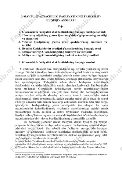 g’aznachilik faoliyatining huquqiy asoslari — DOCX