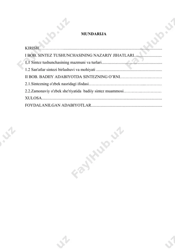 di. shuningdek, yevropa ommalshgan modernizm yo'nalishining manifestlarini belgilashdava uni anglashda, talqin qilishda yuqoridagi mavzuni yaxshilab o'rganish katta ahamiyat kasb etdi. adabiyotning taraqqiyot bosqichida badiiy sintezning o'rni va ahamiyatini ko'rsatish muhim masala sifatida qo'yildi. adabiyot bevosita ommaning ma'rifati va ma'naviyatining aksidir. bugungi ijtimoiy-siyosiy, madaniy- ma'rifiy sohalardagi islohotlarni amalga oshirish jarayonida o'zbek adabiyotshunosligi oldiga qator yangi vazifalar qo'yilmoqda.”bugun biz davlat va jamiyat hayotining barcha sohalarini tubdan yangilashga qaratilgan innovatsion rivojlanish yo'liga o'tmoqdamiz. bu bejiz emas, albatta. chunki zamon shiddat bilan rivojlanib borayotgan hozirgi davrda kim yutadi? yangi fikr, yangi g'oyaga, innovatsiyaga tayangan davlat yutadi”.[footnoteref:1] [1: o'zbekiston respublikasi prezidenti shavkat mirziyoyevning oliy majlisga murojaatnomasi// xalq so'zi-toshkent, 2017, 23 dekabr, no258 ] davrga mos ravishda o'zbek adabiyotshunosligini yangi tadqiqot metodlari bilan boyitish masalasi dolzarblik kasb etmoqda. shu ma'noda badiiy sintez muammosini o'rganish adabiyotshunosligimizdagi yangi bir yo'nalish bo'lib qolmay, zamonaviy adabiyotning serqirra badiiy ko'lamini ochishda ahamiyatli hisoblanadi. bu masalada adabiyotshunoslik zamonaviy san'atshunoslik bilan hamkorlik o'rnatib, …