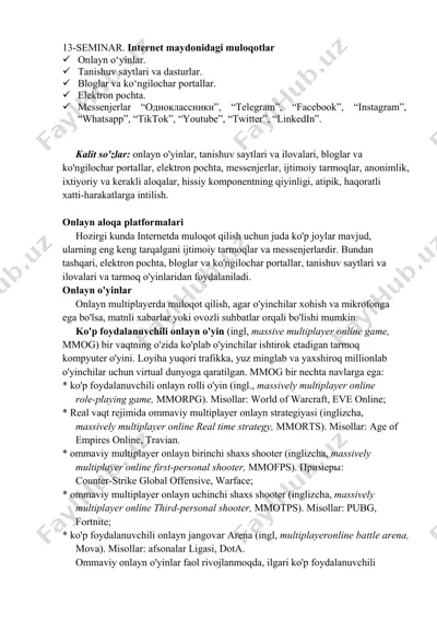 onlayn o'yinlar va muloqot platformalari — PDF