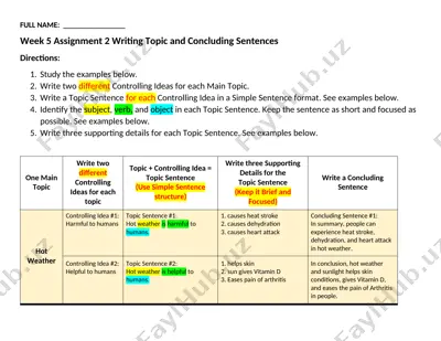 week 5 assignment 2 writing topic and concluding sentences — DOCX
