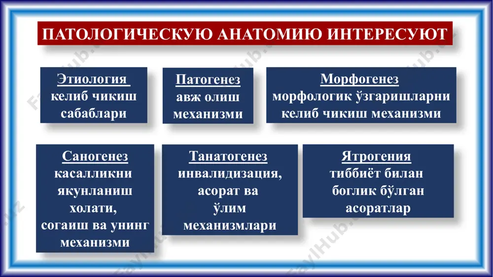 ma-xil: terining noto'g'ri rivojlanishi, xronik yallig'lanish, virus infektsiyasi, avitaminoz. shoxli distrofiyasining okibati ikki xil bo'lishi mumkin: distrofiyani keltirib chiqargan sabablarni bartaraf etish, ko'pincha to'qimaning asliga kelishiga olib keladi, biroq, juda vaqtidan o'tib ketgan xollarda xujayralar xalok bo'ladi. shillik pardada anchadan beri davom etib kelayotgan maxalliy patologik shoxlanish ochagi (leykoplakiya, leykokeratoz) rak o'smasi avj olishiga manba bo'lishi mumkin. muguzlangan epiteliy xujayralarida muguz moddaning ortikcha xosil bo'lishi muguzlangan distrofiya stroma-tomir distrofiyasi (mezenximal distrofiya) uchun biriktiruvchi to'qimadagi moddalar almashinuvi buzilganini aks ettiruvchi murakkab patologik jarayon bo'lib, organlar stromasi va tomirlar devorida alteratsiya boshlanishi bilan birga davom etib boradi uglevodli almashunuvining kaysi turi buzilganiga qarab mezenximal distrofiyalar bo'linadi oqsil (disproteinozi) yog'li (lipidozi) stromal-tomirli yog'li distrofiyalar (disproteinozi) amiloidoz mukoid bo'kish fibrinoid bo'kish (fibrinoid) gialinoz etiologiya sistemalarga aloqador mukoid, fibrinoid bo'kish va gialinozning asosiy sabablari infektsion-allergik kasalliklar, gipoksiya, immunopatologik va angionevrotik reaktsiyalar, endokrinopatiyalar, oziqlanishning buzilishi xamda irsiy omillar. mukoid bo'kish biriktiruvchi to'qima tuzilishining yuzaki aynashi, mezenximal …