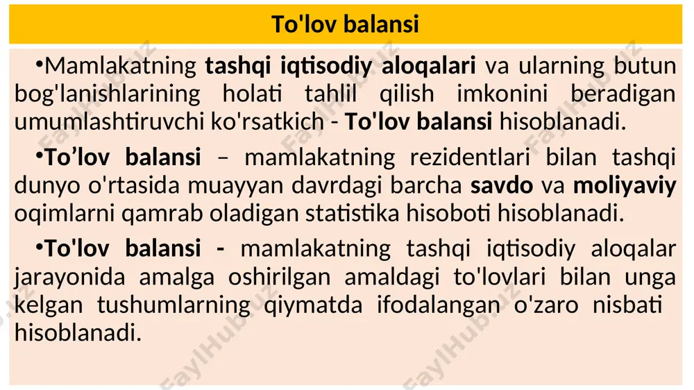 tiradi. kapitalning harakati - tadbirkorlik va ssuda investisiyalari shaklida yuz berishi mumkin. u rezidentlar hamda norezidentlarning chet el va mamlakatning moliyaviy aktivlari - obligasiyalar, korxonalarga qarashli aktsiyalar, boshqa qarz majburiyatlari, shu jumladan kreditlar va qarzlarni olish-sotish jarayonida amalga oshiriladi. masalan, o'zbekistonda yashovchilarning rossiyaning yirik kompaniyalari aktsiyalarini sotib olishi valyuta mablag'larining chiqib ketishini anglatadi. agar o'zbekistonning davlataktsiyalari chet mamlakatlardagi investorlar tomonidan sotib olinsa, chetel kapitali kelgan bo'ladi. jahon valyuta tizimining mohiyati va zarurati mamlakatlar o'rtasida tovar va xizmatlar oqimi ko'payganligi pul vositalarini ayirboshlashi ham tobora oshib boradi, o'zaro hisob kitoblar murakkablashadi, milliy iqtisodietni tashqi dunyo bilan hisob kitoblaridagi nomutanosiblik muammolari yuzaga keladi. bularning barchasi jahon valyuta tizimini barpo etilishiga ob'ektiv shart sharoitlar yaratadi. uning maqsadi – mamlakatlar o'rtasidagi barchaturdagi bitimlarni amalga oshirilishini tartibga solish va tezlashtirishdan iborat. jahon valyuta tizimi - bu xalqaro ayirboshlashning barcha shakllariga xizmat qilishga va ularning samarali rivojlanishini ta'minlashga qaratilgan mamlakatlar o'rtasidagi valyuta munosabatlarining yig'indisi hisoblanadi. valuta …