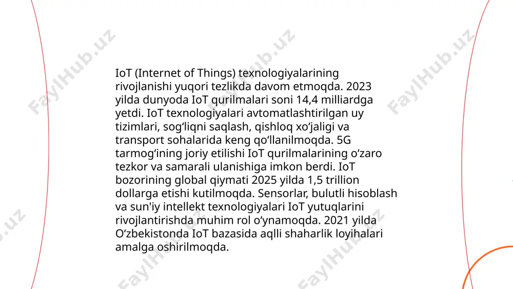 ikalarda energiya samaradorligi standartlarini tatbiq etmoqda. bu yo'nalishda aholiga yiliga taxminan 30% elektr energiyasini tejash imkoniyatini beradigan loyihalar tashabbus etilmoqda. ushbu texnologiyalar tabiiy resurslardan samarali foydalanishni oshirish va energiya xavfsizligini ta'minlashga xizmat qiladi. ... t.me/slaydai_bot 3d bosib chiqarish texnologiyasi so'nggi yillarda jadal rivojlanmoqda va turli sohalarda inqilobiy ta'sir ko'rsatmoqda. 2020-yilga kelib, 3d printerlar global bozorda 13,2 milliard aqsh dollariga baholangan edi. bu texnologiya ishlab chiqarish jarayonlarini 50% gacha tezlashtirishi mumkin. 3d bosib chiqarish tibbiyotda 3d organ modellari yaratishda, avtomobilsozlikda esa ehtiyot qismlar ishlab chiqarishda keng qo'llanilmoqda. 2022-yilda dunyo bo'ylab taxminan 2,1 millionta 3d printer sotilgan. mazkur texnologiya chiqindilar miqdorini kamaytirib, ekologik ta'sirni qisqartiradi va mahsulotning shaxsiylashtirilishini ta'minlaydi, bu esa raqobatbardoshlikni oshiradi. ... t.me/slaydai_bot 13. texnik tahlil va optimallashtirish dasturlari 13. texnik tahlil va optimallashtirish dasturlari — bu zamonaviy analytics va optimallashtirish usullaridan foydalangan holda jarayonlarni yaxshilash uchun mo'ljallangan dasturlarni o'z ichiga oladi. ushbu dasturlar ko'pincha ishlab chiqarish, logistika va boshqa …