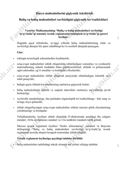 daryo mahsulotlarini gigiyenik tekshirish — DOCX
