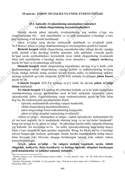 jahon xo’jaligi va uning evolyutsiyasi — DOC