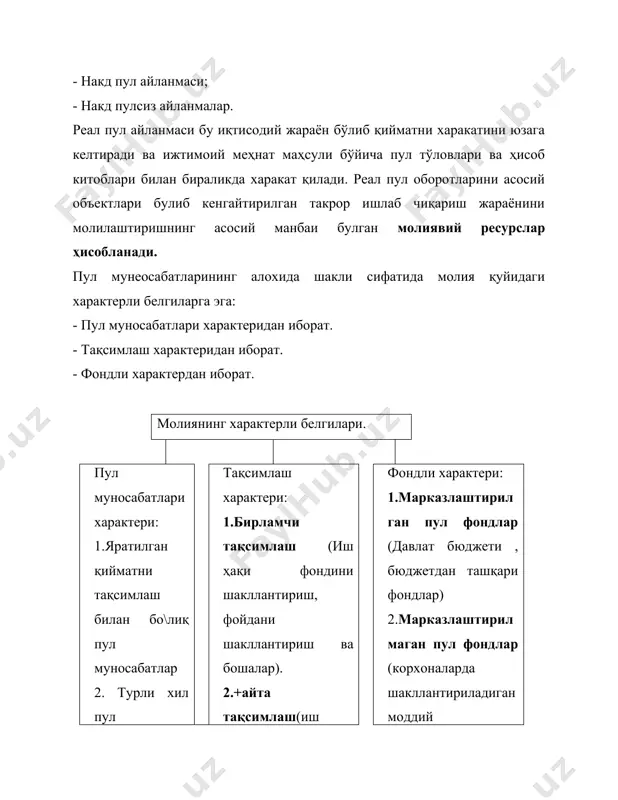 бир қатор таниқли молиячилар молиянинг 3 та функцияси мавжудлигини эътироф этишади. а.м. бирман молиянинг қуйидаги функциялари мавжудлигини эътироф этади: - хужалик юритиш жараёнини пул мабла\лари билан таъминлаш; - назорат - тақсимлаш. а.м. александров ва э.а. вознесенскийлар молия қуйидаги функцияларни бажаради деб эътироф этадилар: - пул фондларини шакллантириш. - шакллантирилган пул фондларидан фойдаланиш - назорат. и.т. балабановнинг фикрига кура бозор иқтисодиёти шароитида молиянинг тақсимлаш функцияси ўзининг мазмунини йўқотади. иқтисодчи в.м. родионованинг фикрига кўра молия тақсимлаш ва назорат функцияларни бажаради. ҳозирги шароитда аксароият ўзбекистонлик иқтисодчи олимлар молиянинг тақсимлаш ва назорат функцияларини бажаришини эътироф этишади. иқтисодий субъектларнинг асосий манфаати фойда олиш ҳисобланади. фойда марказлаштирилмаган пул фондларининг асосий молиявий манбаи ҳисобланади. бозор иқтисодиёти шароитида мулкчилиннг куп укладли шаклларини пайдо булиши ва бозор иқтисодиётининг амал қилиши тулик иқтисодий мустакилликни таъминловчи декмократик тизимни шакллантиришни объектив зарур килиб куяди. бундай шароитда иқтисодий субъектлар фаолиятининг молиявий натижалари яъни тадбиркорлик фойдасини тақсимлаш улар томонидан кабул қилинадиган молиявий карорларга бо\лиқдир. …