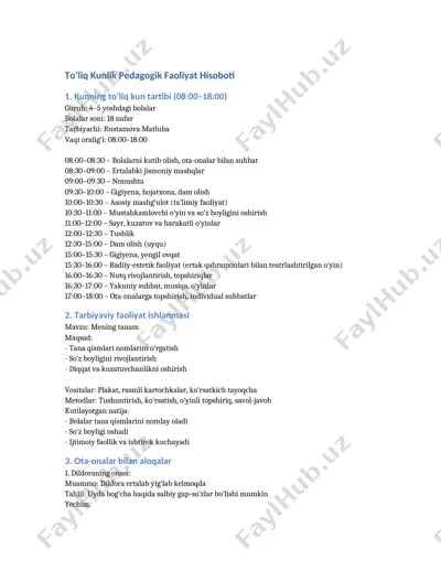 kunlik pedagogik faoliyat hisoboti — DOCX