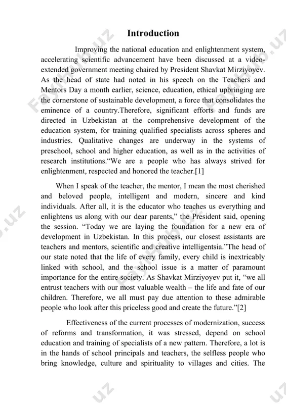 ernization, success of reforms and transformation, it was stressed, depend on school education and training of specialists of a new pattern. therefore, a lot is in the hands of school principals and teachers, the selfless people who bring knowledge, culture and spirituality to villages and cities. the school should be not merely an educational institution, but also a cultural and intellectual center of the mahalla. as you may know, a draft presidential decree has been developed in order to rationalize the education and upbringing system of the country, to accelerate the development of science.[3] the document was posted on the portal regulation.gov.uz and is currently widely discussed, including in local kengashes (councils, local representatives bodies of government) and school teams with the participation of parents.the draft decree sets out the goals whose furthering is expected to allow for solving the current issues in education, provide for anticipated results within the …