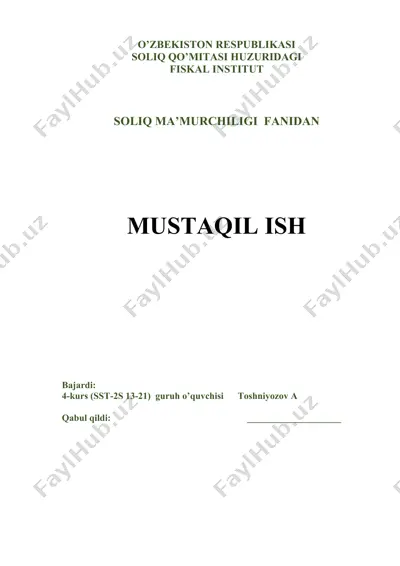 soliq auditini tashkil etish va o’tkazish tartiblari — DOCX