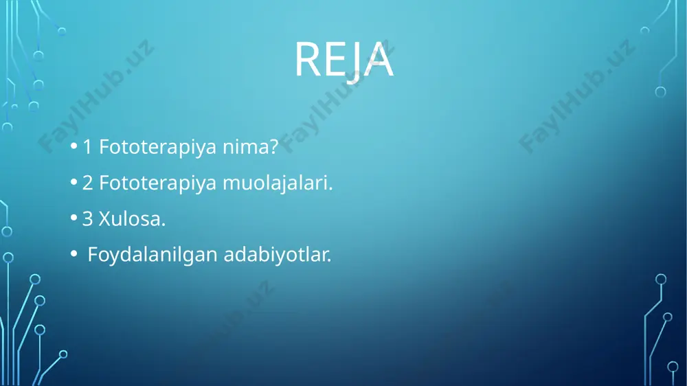 rgan bo'lsa, shifokorga murojaat qiling: infektsiya belgilari, shu jumladan isitma va sovuqlik terining zararlanishlari yoki har qanday oqindi atrofidagi qizarib ketish terining kuchli yonishi, og'riq yoki blistering davolash davom etishi yoki yomonlashishi tufayli siz boshdan kechirgan ta'sir yangi alomatlarning rivojlanishi zarurat bo'lganda darhol tibbiy yordamga chaqiring. xulosa agar sizda an'anaviy terapiyalarga javob bermaydigan teri muammosi bo'lsa, hali ham umid bor. fototerapiya terining bir nechta yallig'lanish holatlarini muvaffaqiyatli davolashi mumkin. fototerapiya - bu narx-navo arzon bo'lgan va kamroq nojo'ya ta'sir ko'rsatadigan turli dermatozlar uchun xavfsiz, oddiy va samarali davolash usuli. foydalanilgan adabiyotlar : https://www.medicalnewstoday.com/articles/324947#maintenance-and-cleaning medical news today. image2.png image3.png image4.png