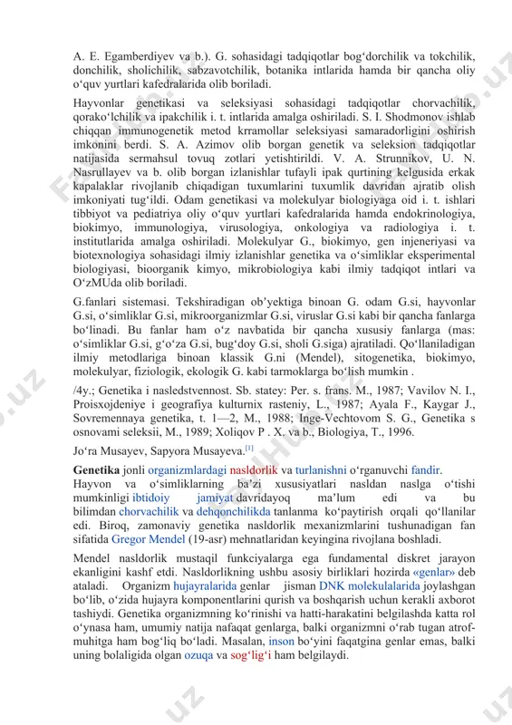 27 y.da drozofila pashshasiga radiatsiya nurlarini taʼsir ettirib, sunʼiy sharoitda koʻplab mutatsiya olish mumkin ekanligini isbotladi. u tajribada hosil boʻlayotgan mutatsiyalarni hisobga olish, ularning tabiatini oʻrganish metodini ishlab chikdi. rus olimlari g. a. nadson va g. s. filippov (1925) rentgen nurlari taʼsir ettirib, madaniy oʻsimliklarning har xil mutatsiyalarini olishdi. ingliz olimi sh. auerbax, rus olimi i. a. rapoport ayrim kuchli taʼsir etuvchi kimyoviy moddalar taʼsirida mutatsiya olish metodini ishlab chikdi. bu tadqiqotlar mutatsion g. yoʻnalishining paydo bulishiga olib keldi. evolyutsion g. organizmlardagi genetik qonuniyatlarni populyatsiya darajasida tekshiradi. bunday maʼlumotlar evolyutsion taʼlimotni genetik asoslashga imkon berdi. evolyutsion g. duragaylash, mutagenez, alohidalanish (izolyatsiya), kuchish (migratsiya), tanlash, genlar dreyfi, populyatsiya toʻlqini kabi omillarning evolyutsiyadagi ahamiyatini tushunib olishga imkon beradi. turlar evolyutsiyasi, hayvonlar zoti va oʻsimlik navlari yaratishning genetik asoslarini urganish imkonini beruvchi genetikmatematik metodlar ishlab chikildi (ingliz olimlari r. fisher, j. xoldeyn, amerikalik olim s. rayt, 1920—30; rus olimlari s. s. chetverikov, n. …