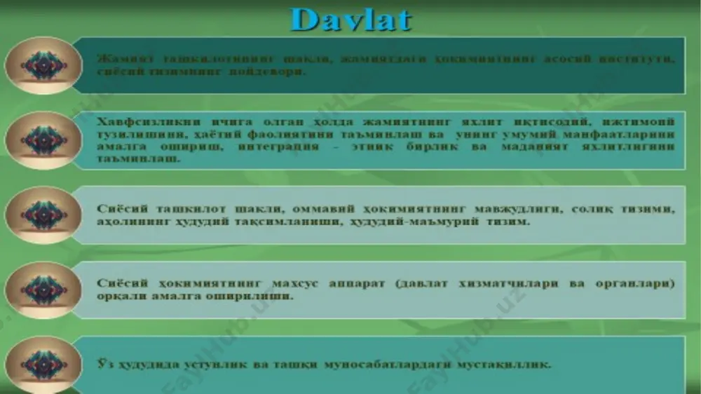 ёна, бақтрия босиб олинган. иккинчи юриш мил.ав. 530-529 йилларда юз берган. бунда аҳмонийлар хоразм устига қўшин тортганлар. аммо кир ii бу ерда массагетлардан мағлуб бўлган ва ўлдирилган.бу жанг тафсилотлари ва тўмарис ҳақидаги маълумотлар гередотнинг “тарих” асарларида қайд этилган. учинчи юриш доро i (мил. ав. 522-486 й.й.) даврида бўлиб ўтган. у қўзғолон кўтарган ҳудудларга юришлар қилган. уларга қарши марғиёнада фрада раҳбарлигида (мил.ав. 522 й.), сўғдда скунха раҳбарлигида (мил.ав. 519 й.) қўзғолонлар бўлиб ўтган. бу ҳақдаги маълумотлар тарихчи полиеннинг “ҳарбий хийлалар сири” номли асарида келтирилган.хусусан, широқ ҳақидаги ривоят машҳур. 2. марказий осиё ҳудудидаги дастлабки давлат уюшмалари: қадимги хоразм, қадимги бақтрия (мил авв. vii – vi асрлар). мазкур давлатлар мил. ав. 6-4 асрларда эрон аҳмонийлари истибдоди остида қолган. аҳмонийлар ўзлари забт этган ўлкаларда вилоятлар – сатрапликлар ташкил этдилар. улар 16 та бўлиб, ўрта осиё ҳудудлари 12, 15, 16 сатрапликлар таркибига киритилган. бу сатрапликлар босқинчиларга кумуш, туя, газмол, ҳунармандчилик буюмлари, от, кийим-кечак, ҳарбий қурол-аслаҳа, …