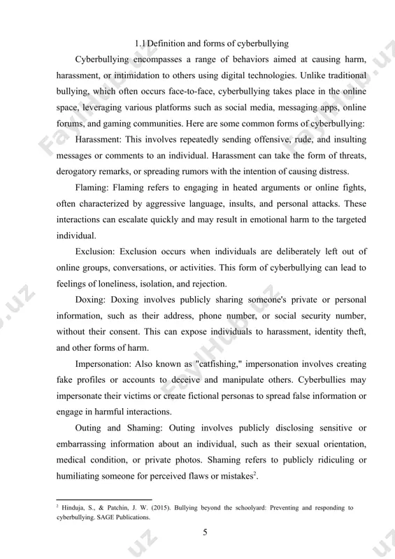 individuals may experience multiple forms of cyberbullying simultaneously. by understanding the different manifestations of cyberbullying, we can better identify and address this pervasive issue in the online space. this involves sending offensive, threatening, or abusive messages to an individual repeatedly over digital platforms. it can include derogatory comments, insults, or spreading rumors about the victim. flaming refers to engaging in online arguments or conflicts where individuals use hostile language or aggressive behavior to attack or provoke others. these conflicts often escalate quickly and can involve multiple participants. exclusion or ostracism occurs when individuals purposefully exclude someone from online groups, social circles, or events. this can take the form of excluding someone from group chats, online gaming sessions, or social media interactions. cyberstalking involves repeatedly monitoring, following, or harassing someone online. this behavior can include sending unwanted messages, tracking someone's online activity, or making threats. impersonation occurs when someone creates fake …