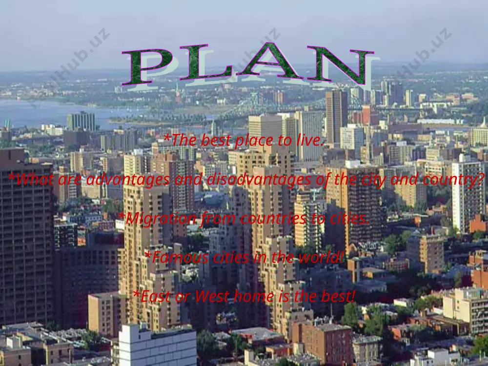 country. cities offer high concentration of good things in life: big stores, restaurants, theatres, cinema, art galleries. life is a more convenient in a city: services are always better here. in the city people are more open–minded. it is possible to go out, make friends and never be cut off from them by weather conditions. generally, people don’t mind what you do in the city. in the city people have more chances to be employed, as the range of jobs is greater than in a village. most people love cities. in 330 bc aristotle wrote that by nature man belonged to a city. many people love the busy city life. it is enough for them to visit a country at week-ends. pollution is the greatest disadvantage of the city life of today. polluted is hanging like a brown cloud over cities. dirt and smoke are pouring from the buildings of …
