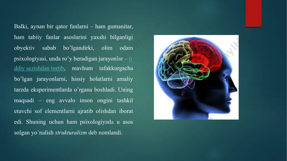 as, balki tajribaga asoslanmog’i kerak, deb hisoblaydi. shuningdek u ruhning va uning kuchlarining asl mohiyatini bilish mumkinligini inkor qildi. “men, deydi lokk, ruhning mohiyati nimadan iborat yoki hayotiy ruhimizning qanday harakatlari sezgilarga... yoki tasavvurlarga olib keladi degan tekshirishlar bilan o’zimni qiynab o’tirmayman, chunki bu quruq mavhum fikr yurgizishdir” lokkning aytishicha, faqat ruhiy hodisalarni o’rganish kerak. bu hodisalarni o’rganishning birdan-bir metodi tajriba va kuzatishdir. metod – (yunoncha. metodos- tabiat hodisalarini tekshirish usuli).psixodiagnostik metod – psixologiya fanining tadqiqot usulidir. psixodiagnostik metod psixologiya fanining eksperimental va eksperimental bo’lmagan an`anaviy tadqiqot metodlariga nisbatan o’ziga xoslikka ega. psixodiagnostik metodlarning asosiy xususiyati shundan iboratki, o’rganilayotgan hodisaning miqdoriy (va sifatiy ) baholash imkoniyatining mavjudligi tufayli o’lchash-sinashga yo’naltirilganligidir.buni ma`lum qoidalarni bajarish natijasida amalga oshirish mumkin bo’ladi. psixologiyaning metodlari: kuzatish, eksperiment, suhbat, anketa, test, faoliyat natijalarini tahlil qilish, sotsiometriya. shaxsning biror bilish jarayonlari, psixik holatlari yoki individual-psixologik xususiyatlarini aniqlashga qaratilgan aniq test yoki so’rovnoma metodika deyiladi. jahonda psixodiagnostik metodlarning …