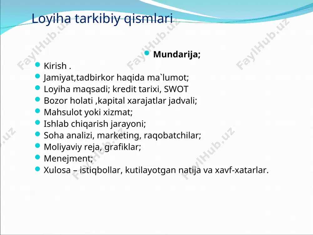 ng 50 foizi miqdorida belgilanadi. www.agrobank.uz saytida ko’chima. kredit yo’nalishlari kichik biznes sub’yektlariga aylanma mablag’larini to’ldirish uchun fermer xo’jaliklariga, shuningdek yuridik shahsni tashkil etgan dehqon xo’jaliklariga qishloq xo’jalik ishlab chiqarishini tashkil etishga aylanma mablag’larini to’ldirish uchun investitsiya loyihalarini moliyalash uchun kreditlar kredit berish shartlari uzaytirish hisobga olingan holda 30 oydan oshishi mumkin emas to’lash muddatini uzaytirish huquqisiz kredit muddatlari 1,5 yilgacha kamida 2 yilga 5 yilgacha kredit olish uchun taqdim etiladigan hujjatlar 1. ariza 2. biznes reja 3. ta’minot turi 4. yuridik shaxslar uchun oxirgi hisobot sanasidagi dsi tomonidan tasdiqlangan moliyaviy hisobot foizi o’zaro kelishuv bo’yicha loyihachi jamiyat va raxbari haqida ma’lumot “sahro elegant”mchj ning yuridik manzili: pochta manzili: andijon viloyati ulug’nor tumani ok-oltin qfy a.navoiy ko’chasi 1a-uy faolyat turi: chakana savdo va ishlab chiqarish ban rekvizitlari: xisob raqami: 20208000904744636001 mfo: 00055 “agrobak” ulug’nor filliali jamiyat paxbari haqida ma’lumot rahimov oybek shuxratovich tug’ilgan sana: 25.04.1988-yil millati: o’zbek jinsi: erkak pasport …