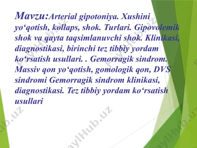 arterial gipotoniya va gemorragik sindrom — PPTX