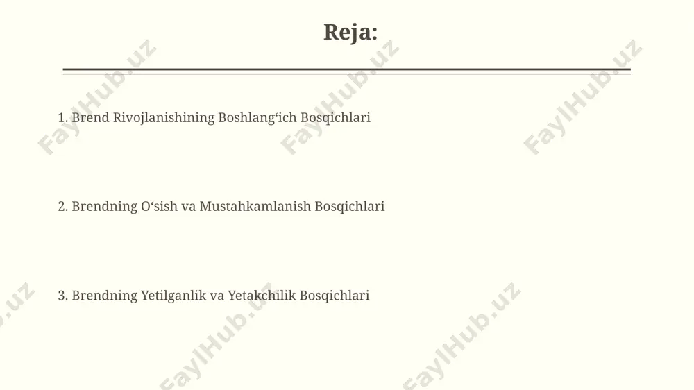 brendning oʻsishi va kengayishi brendning kengayishi geografik jihatdan chegaralanmaydi; masalan, birinchi 5 yilda onlayn savdo orqali dunyoning 15 ta shahri bo'ylab mijozlarga yetib borish orqali global miqyosda o'z mahsulotlarini targ'ib qilish mumkin. oʻzbekistondagi kichik va oʻrta biznes sub'ektlarining 30% dan ortigʻi brendlashning dastlabki bosqichlarida qoladi, bu esa raqobatbardoshlikni pasaytiradi va bozor ulushini cheklaydi. marketing strategiyasining etishmasligi bu holatga sabab bo'ladi. brendni boshqarish va monitoring brendning raqobatbardoshligini oshirish uchun, taxminan 100 000 aqsh dollari miqdoridagi investitsiyalar bilan 3 oy ichida samarali marketing strategiyasini ishlab chiqish mumkin. brendni boshqarishda 5 yildan ortiq tajribaga ega boʻlgan kompaniyalar, masalan, coca-cola, global miqyosda 20% dan ortiq brend loyihalarini muvaffaqiyatli amalga oshiradi. brend rivojlanishining boshlangʻich bosqichi taxminan 100 000 aqsh dollari investitsiya bilan boshlangan farg'onadagi yangi brendning rivojlanishining dastlabki bosqichi, bozor tadqiqotiga va mahsulotning minimal vijdonli ishlab chiqarilishiga qaratilgan, brend loyihalashtirish esa oddiy va funktsional bo'ladi. brendning dastlabki bosqichida, masalan, 2023-yilda toshkentda yangi ochilgan kichik biznesda, …