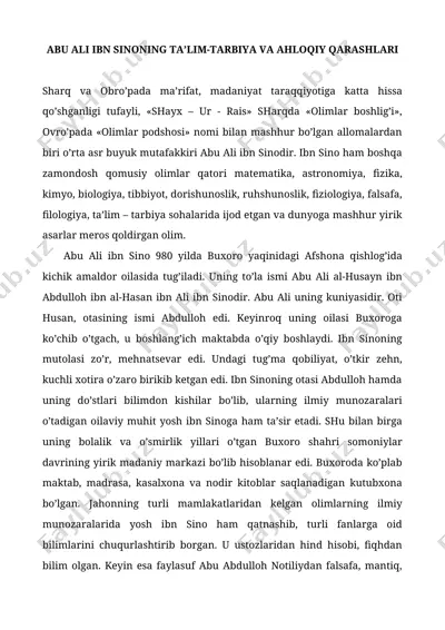 abu ali ibn sinoning ta’lim-tarbiya va ahloqiy qarashlari — DOCX