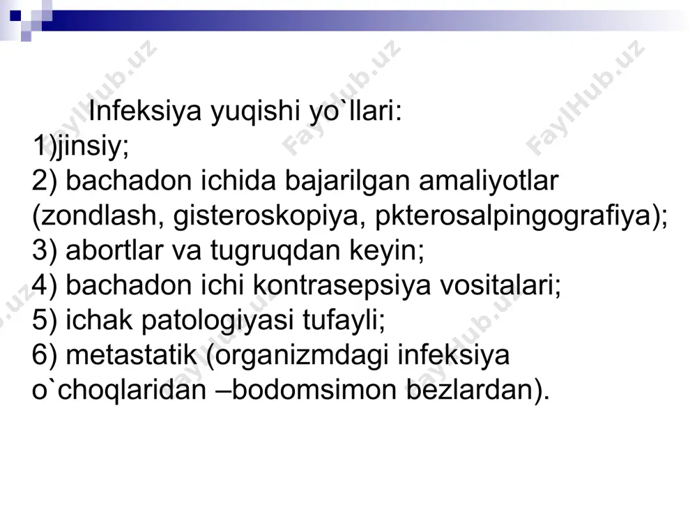 lovir, ulkaril, lizavir, valtreks, zoviraks homiladorlikdan tashqari vaqtda viroleks (asiklovir) 200 mg x 5 kun alpizarin 100-200 mg x 3-4 mahal kuniga p/g immunoglobulin 3,0 x 1 mahal 3-5 kunda, ¹5 remissiyada p/gerpetik vaksina 0,25 x 1 mahal v 3 kun mahalliy – 3% gossipol, 3% megasin, brnafton pregravidar terapiya 8-9, 13-14 kunlari m/s - kkb 100 mg x 1 mahal v/m - riboflavin-mononukleotid 1,0 x 1 mahal v/m - partetonat kalsiya 1t x 3 mahal per os yoki 20%-2,0 v/m x 1 mahal - lipoevaya kislota 0,5%-4,0 v/m yoki 1t(0,025) x 3 mahal - vit e 1dr x 3 mahal per os 5-6, 15-22 kunlari m/s riboksin 10,0 x 1 mahal v/v vit b6 1,0 v/m folievaya kislota 1t (10 mg) x 3 mahal per os fitin 1t (0,25) x 3 mahal kaliya orotat 1t (0,5) x 3 mahal vit e 10%-2,0 v/m homiladorlik vaqtida 14 haftagacha o`simlik adaptogenlari: …