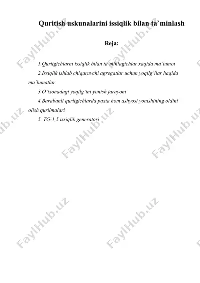 quritish uskunalarini issiqlik bilan ta`minlash — DOCX