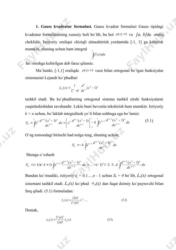 n k k n k x l x x l x 2 1 ) ( 2 ) ( k k n k k n x x l x x l - ¢ = ¢ ¢ [ ] 2 2 ) ( ) 1 ( 2 k n k k x l x a ¢ - = ò - = 1 1 2 ) 2 ( ) ( )! 2 ( ) ( ) ( dx x n f f r n n n w x [ ] [ ] ò - + × × = = 1 1 2 4 2 ) 2 ( 2 2 4 2 ) 2 ( 1 2 2 )! 2 ( ) ! ( 2 )! 2 ( ) ( ) ( )! 2 ( ) ! ( 2 )! 2 ( ) ( ) ( n n n n f dx x l …