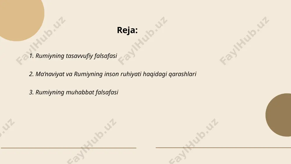 i va bu muhabbat insonni barcha narsalardan ajratib, abadiy haqiqatlarni anglashga undaydi. uning "masnaviy" asari tasavvufiy adabiyotning o'zagi bo'lib, 25 ming baytlik she'riy doston sifatida mashhurdir va bugungi kunda ham o'qilishi davom etmoqda. ... t.me/slaydai_bot raqs va musiqaning falsafiy mohiyati ko'p asrlardan beri insoniyatni o'ziga jalb etib kelmoqda. raqs va musiqa nafaqat san'at ko'rinishlari, balki turli madaniyatlar uchun ruhiy oziqa manbai hamdir. bu san'at turlari insonning ichki dunyosini aks ettiradi va his-tuyg'ularini tashqariga chiqarishga yordam beradi. misol uchun, qadimgi yunoniston falsafachilari musiqani koinotning ma'naviy tarannumi sifatida qarashgan. hind falsafasida esa raqs va musiqa orqali inson ilohiylikka yaqinlashadi deb ishoniladi. shuningdek, ularning terapevtik xususiyatlari ham borligi ko'plab tadqiqotlarda o'z isbotini topgan. ... t.me/slaydai_bot ichki dunyo va tashqi olam uyg'unligi insonning ruhiy va jismoniy holatini muvozanatga keltirishdir. ushbu uyg'unlikni saqlash insonning umumiy farovonligi uchun muhimdir. tadqiqotlar shuni ko'rsatadiki, meditatsiya va yoga mashg'ulotlari ichki va tashqi uyg'unlikni yaxshilaydi. masalan, harvard universiteti tomonidan o'tkazilgan …
