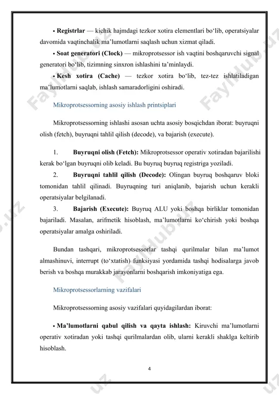 ydi, bu esa tizimning umumiy samaradorligini oshiradi. markazlashtirish tizimining asosiy vazifasi — jarayonning barcha elementlari va qurilmalarini samarali muvofiqlashtirish, real vaqt rejimida tizim holatini kuzatish va boshqaruv qarorlarini tez va aniq qabul qilishdir. buning uchun tizim doimiy ravishda ma’lumot yig‘adi, ularni qayta ishlaydi va tegishli buyruqlarni ijro etuvchi qurilmalarga yuboradi. markazlashtirish tizimining tuzilishi markazlashtirish tizimi murakkab ko‘rinishga ega bo‘lishiga qaramay, uning tuzilishi bir nechta asosiy komponentlardan iborat: 1. markaziy boshqaruv bloki: bu boshqaruv tizimining “miyasi” bo‘lib, u markazlashtirilgan boshqaruv jarayonlarini amalga oshiradi. markaziy blok odatda mikroprotsessor yoki mikrokompyuter asosida quriladi va barcha ma’lumotlarni yig‘ish, tahlil qilish hamda boshqaruv signallarini yaratishda asosiy rol o‘ynaydi. 2. sensorlar va o‘lchov qurilmalari: jarayon yoki tizim holatini doimiy ravishda kuzatib borish uchun qo‘llaniladigan qurilmalar. ular har xil parametrlarni o‘lchaydi: harorat, bosim, tezlik, oqim va boshqa o‘lchovlar. sensorlardan olinadigan ma’lumotlar markaziy boshqaruv blokiga yuboriladi. 3. ijrochi qurilmalar (aktuatorlar): bu elementlar boshqaruv blokidan kelgan buyruqlar asosida tizimdagi …