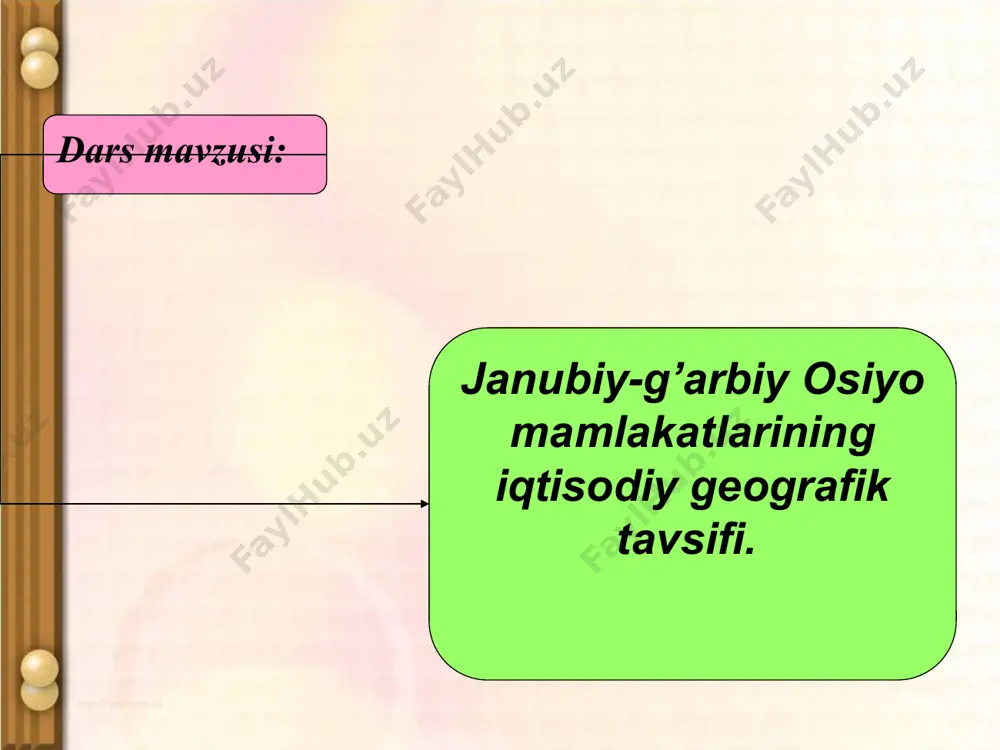 ’ltig’i) iv. yangi mavzuni mustahkamlash. o’qituvchi yangi mavzuni mustahkamlash uchun savol-javob qiladi. v. o’quvchilarni baholash. o’quvchilarni uy vazifalarini bajarishlari, berilgan savollarga javob berishlari va darsda faol qatnashish natijalariga ko’ra baholash va izohlab kundalikka, sinf jurnaliga ballar qo’yish. vi. uyga vazifa berish. o’qituvchi uyda bajarish uchun topshiriq beradi va uni bajarish uchun yo’l-yo’riqlar ko’rsatadi. t a m o m ! ! ! image2.jpeg image3.png image1.jpeg