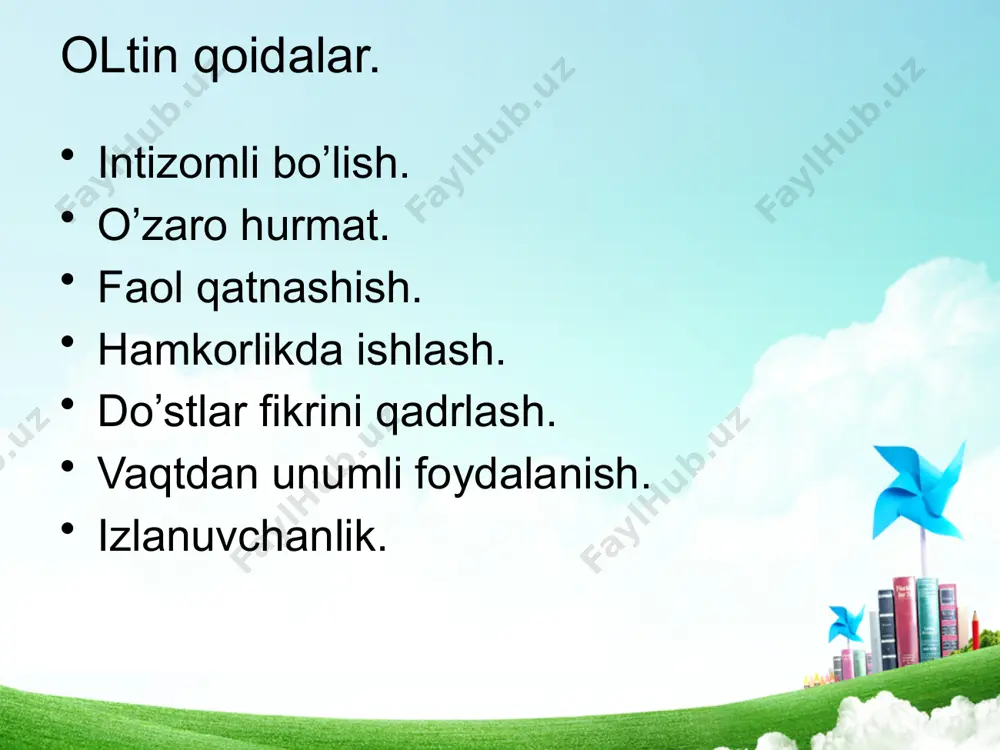 ti sifatida javob etiladi va ular o‘yin davomida guruhlar ishlarini baholab boradilar. tanlangan guruhlar quyidagicha nomlanishi mumkin. l-guruh - "bilimdonlar" 2-guruh - "zukkolar" 3-guruh - "epchillar" 4-guruh - "donolar" 1-guruh: "bilimdonlar" 2-guruh: "zukkolar" 3-guruh: "epchillar 4-guruh: "donolar" o‘tilgan mavzuni mustahkamlash. o‘tgan darsdagi mavzuni takrorlash maqsadida o‘quvchilar ekranda berilgan topshiriqlarni bajaradilar. yuqoridagi bo‘sh kataklar o‘rniga pastda berilgan sonlami kamayish tartibida joylashtirish topshirig'i beriladi. o‘quvchilar topshiriqni bajaradilar. mazkur topshiriq o‘quvchilarga jamoa bo‘lib ishlashlari uchun beriladi. avval sinf doskasiga kollaj uchun plakat ilinadi. plakatda harakatdagi poyezd va tabiat manzarasi aks ettirilgan. tasvirdagi bulutchalar, poyezd g‘ildiraklari, oyna va gullarning o‘rnilari bo‘sh. ularni to‘ldirish uchun topshiriqlar beriladi. l-guruh - "bilimdonlar" guruhiga konvert ichiga solingan holatda poyezd oynalariga yozilgan misollar berilgan: 10+1 10+2 10+7 12+5 18-8 17-7 2-guruh - "zukkolar" guruhiga esa poyezd g'ildiraklari ichida misollar beriladi: 17+1 15+2 16-6 13+2 15-5 16+1 3-guruh - "epchillar" guruhiga bulutchalar ichiga yozi!gan misollar beriladi: 10+6 10+7 10+2 12+3 …