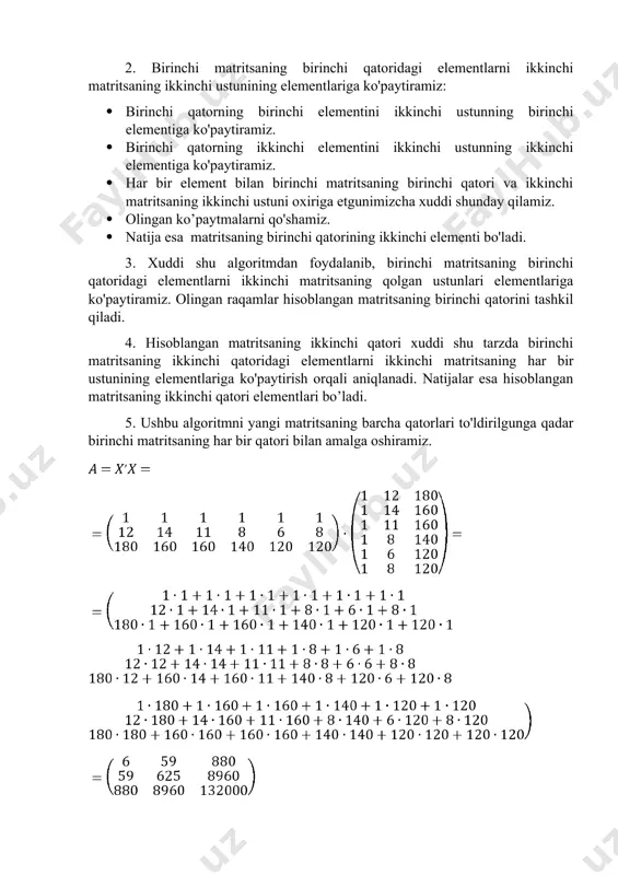 asosiy kapitalga investitsiyalarning yahmdagi ulushi (), qurilishda band bo‘lgan aholi soni () ko‘rsatkichlarining natijaviy belgiga kuchli ta’sir etishi taxmin qilindi va ular omil belgilar sifatida tanlab olindi (2-ilova). korrelyatsion - regression tahlil ishlari gretl 2021a paketidan foydalanib amalga oshirildi. modelda qatnashadigan omil belgilarni saralash uchun natijaviy belgi va omil belgilar o‘rtasidagi korrelyatsiya koeffitsientlari matritsasida tuzildi (2.2.1-javdal). 2.2.1-javdal viloyat qurilish materiallari sanoati ishlab chiqarishiga ta’sir etuvchi asosiy ko‘rsatkichlar buyicha korrelyatsiya matritsasi correlation coefficients, using the observations 2010 - 2021 5% critical value (two-tailed) = 0.5760 for n = 12 y x1 x2 x3 x4 1.0000 0.9819 0.9916 0.9446 0.9918 y 1.0000 0.9854 0.9522 0.9844 x1 1.0000 0.9605 0.9999 x2 1.0000 0.9618 x3 1.0000 x4 x5 x6 x7 x8 x9 0.8068 0.9512 0.9910 0.9454 0.9723 y 0.8397 0.9552 0.9770 0.9866 0.9913 x1 0.7989 0.9666 0.9809 0.9494 0.9862 x2 0.6769 0.9996 0.9437 0.9131 0.9464 x3 0.7969 0.9680 0.9809 0.9474 0.9858 x4 1.0000 0.6833 …