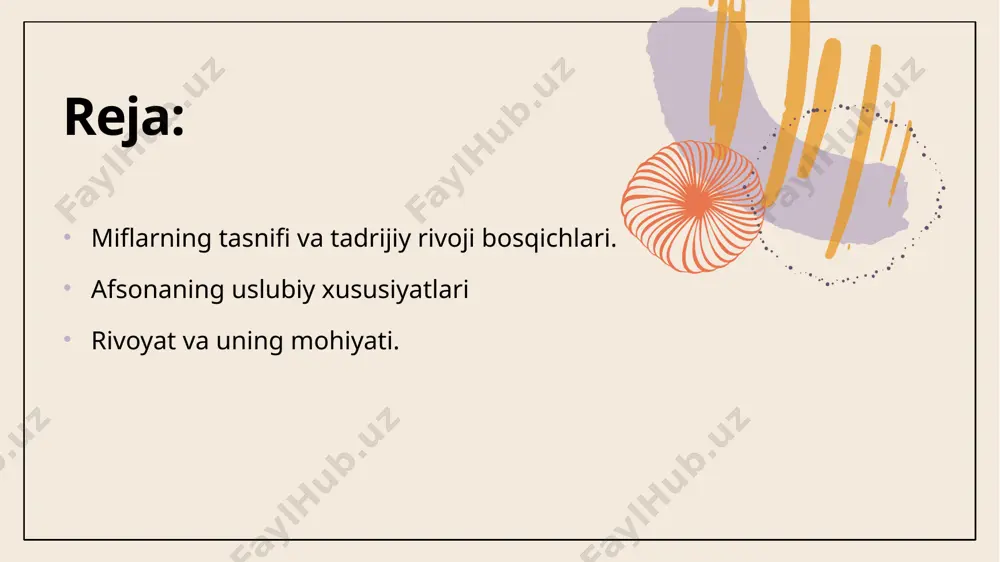 uzlarning hammasida ramziy ma’nolar mujassamlashgan. 8 «animizm» lotin tilidagi «anima»dan olingan bo‘lib, ilmiy adabiyotlarda jon, ruh ma’nosini anglatishi ta’kidlanadi. animizmga binoan qadimgi ajdodlarimiz dunyodagi hamma narsaning joni bor, deb bilganlar. ibtidoiy davrda inson tana va ruhdan iborat hisoblangan. 9 m.i.steblin-kamenskiyning ta’kidlashicha, «mif – bu muayyan voqelik bayoni bo‘lib, unda hikoya qilingan voqea-hodisa nechog‘lik uydirma bo‘lmasin, yaratilgan va yashab kelgan joyida u hamisha haqiqat, real voqelik ifodasi sifatida qabul qilingan. 10 mahmud koshg‘ariy o‘z asari uchun material to‘plaganida turkiy qabilalarning mifologik tasavvurlarini ham sinchiklab o‘rgangan. zero, «devon»da qush tuxumidanchiqqan it – «baroq» to‘g‘risidagi mif hamda, oltin qoziq (temir qoziq) yulduzlari haqidagi samoviy qarashlar keltirilganligi ham shu fikrni tasdiqlaydi. ajdodlarimizning olam, tabiat hodisalari va ijtimoiy hayot xususidagi qadimiy fantastik tushunchalarini o‘zida aks ettirgan miflar quyidagi turlarga bo‘linadi. ibtido haqidagi miflar (olamning yaratilishi va yerda hayotning paydo bo‘lishi to‘g‘risidagi miflar); samoviy miflar (osmon jismlari va tabiat hodisalarining paydo bo‘lishi haqidagi miflar; 12 3) …