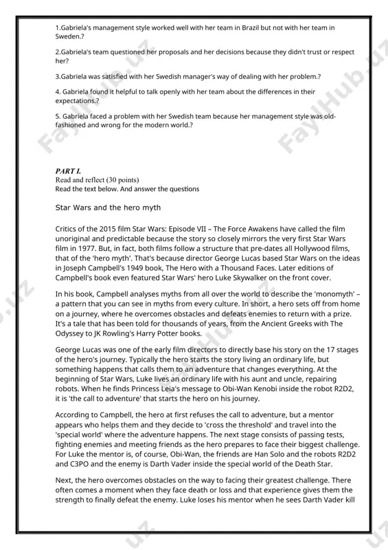 ching asteroid with the hope of bumping it off course. if the asteroid was too close to earth for this plan to work, the rockets would carry nuclear bombs to blow it up instead. 1. earth does not appear to be in any danger from any asteroids that measure one kilometre wide? 2. we don’t need to worry about small asteroids under 20 metres wide.? 3. a special telescope will provide a complete defence against asteroids hitting earth.? 4. phas are the biggest concern, but they’re still not an immediate threat.? 5. didymoon’s orbit is not stable.? part i. read and reflect (30 points) read the text below. and answer the questions cultural expectations and leadership gabriela worked for a multinational company as a successful project manager in brazil and was transferred to manage a team in sweden. she was excited about her new role but soon realised that managing …