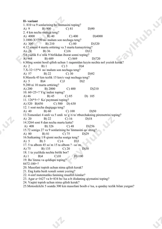 matematika fanidan 4-sinflar uchun test savollari - Page 3
