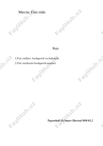 foiz risklari: boshqarish va baholash — DOCX