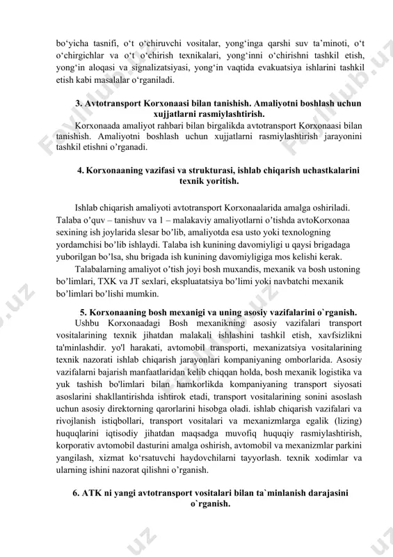 fsizlik texnikasi qoidalari bilan tanishish. xavfsizlik texnikasi asoslari da mashina va mexanizmlarning ish jarayonlariga qo‘yilgan umumiy xavfsizlik talablari, xavfsizlikni ta’minlovchi texnik vositalar (to‘siqlar, saqlash qurilmalari, tormozlar, signallar, xavfsizlik belgilari va b.), ishlab chiqarishdagi mashina va mexanizmlardan foydalanishda xavfsizlik texnikasi, elektr xavfsizligi, texnik vositalar, mashina va mexanizmlar hamda qurilmalarni ta’mirlash va ularga texnik xizmat ko‘rsatishda xavfsizlik texnikasi, yuk ko‘tarish-tushirish mashinalari va qurilmalari bilan ishlashda, transport ishlarini amalga oshirishda, bosim ostida ishlovchi idishlar va qurilmalardan foydalanishda, sovutuvchi suyuqliklar (freon, ammiak va b.) tashish hamda saqlashda xavfsizlik texnikasi kabi masalalar o‘rganiladi. yong‘in xavfsizligi bo‘yicha umumiy talablar, yonish jarayonining mohiyati, yong‘in va portlash sabablari, materiallarning yonish va portlash xususiyatlari bo‘yicha tasniflanishi, ishlab chiqarishni portlash, yonib-portlash va yong‘in xavfliligi bo‘yicha kategoriyalari, yong‘in zonalari, yong‘indan himoyalanish tizimlari, binolar va inshootlarning yong‘inga mustahkamligi va chidamligi bo‘yicha tasnifi, o‘t o‘chiruvchi vositalar, yong‘inga qarshi suv ta’minoti, o‘t o‘chirgichlar va o‘t o‘chirish texnikalari, yong‘inni o‘chirishni tashkil etish, yong‘in aloqasi va …